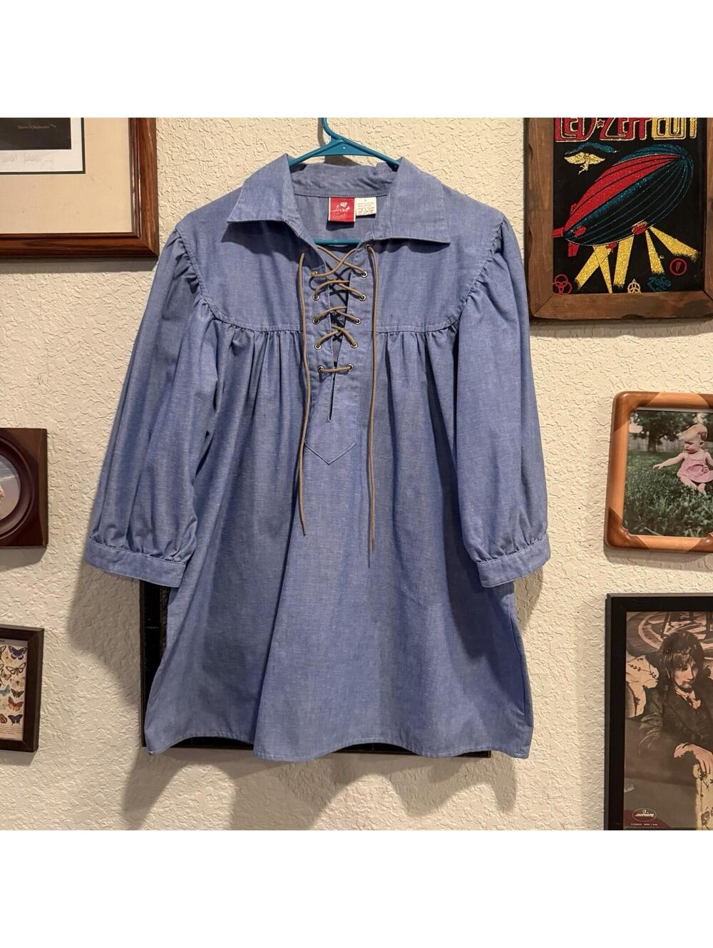 Vintage 70s/80s RARE Avant Garde Blue Denim Flowy Designer Blouse Size Womens XL